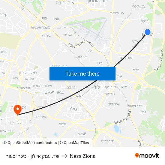 שד. עמק איילון - כיכר יסעור to Ness Ziona map