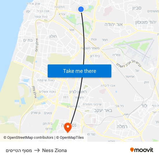 מסוף הטייסים to Ness Ziona map