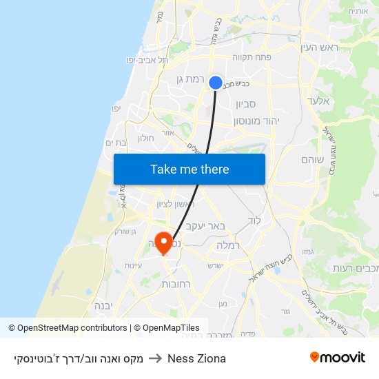 מקס ואנה ווב/דרך ז'בוטינסקי to Ness Ziona map