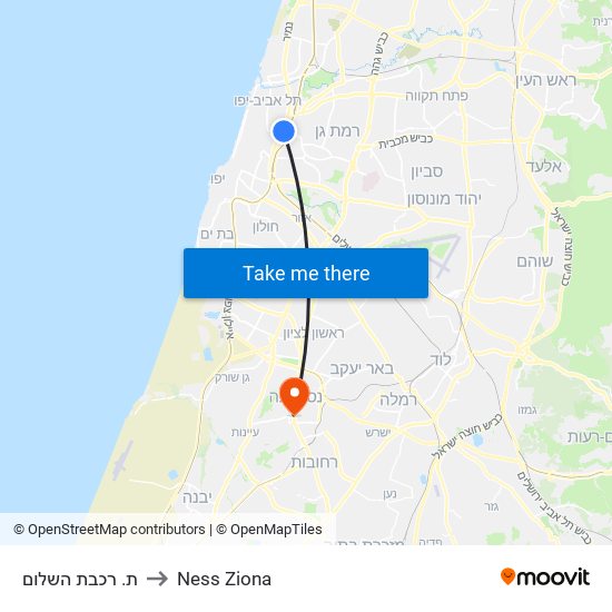 ת. רכבת השלום to Ness Ziona map