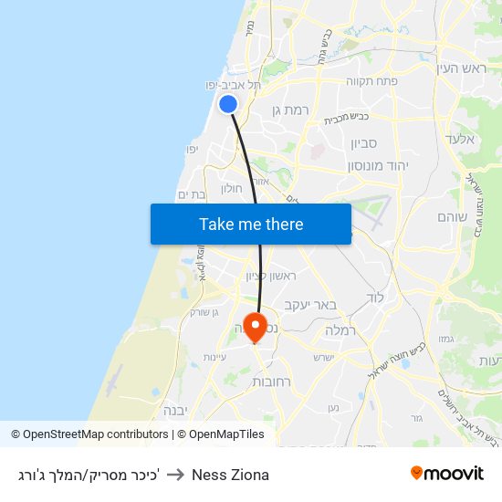 כיכר מסריק/המלך ג'ורג' to Ness Ziona map