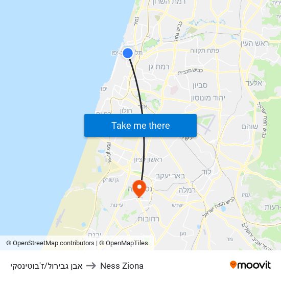 אבן גבירול/ז'בוטינסקי to Ness Ziona map