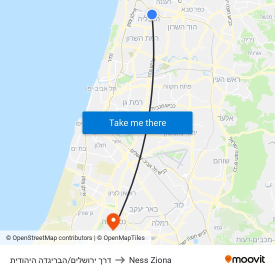 דרך ירושלים/הבריגדה היהודית to Ness Ziona map