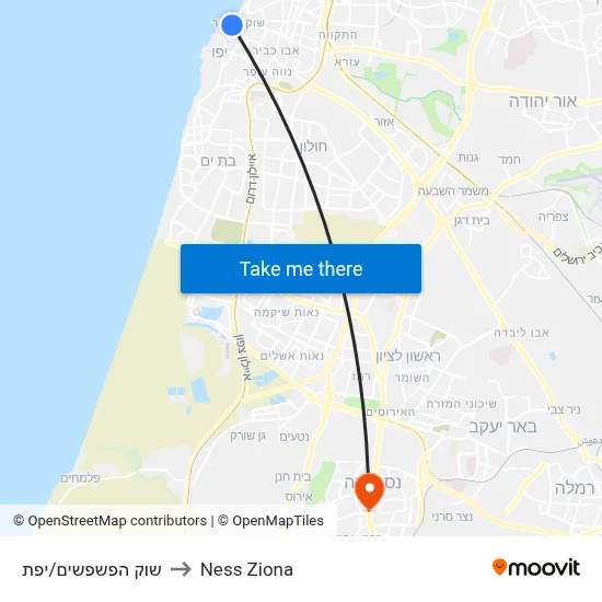 שוק הפשפשים/יפת to Ness Ziona map