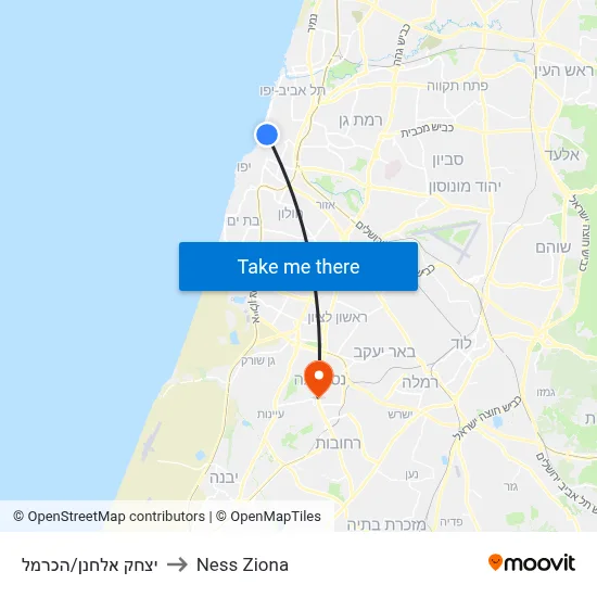 יצחק אלחנן/הכרמל to Ness Ziona map
