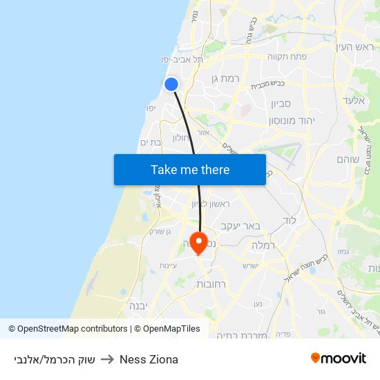 שוק הכרמל/אלנבי to Ness Ziona map