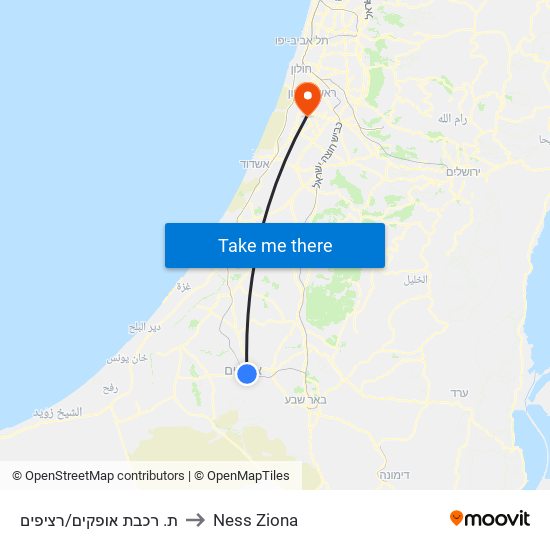 ת. רכבת אופקים/רציפים to Ness Ziona map