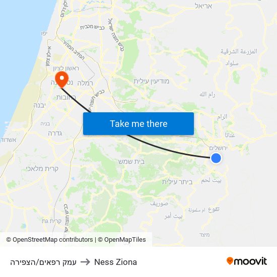 עמק רפאים/הצפירה to Ness Ziona map