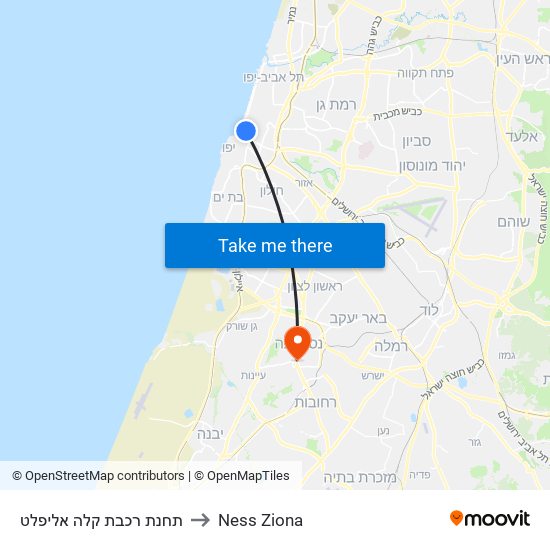 תחנת רכבת קלה אליפלט to Ness Ziona map