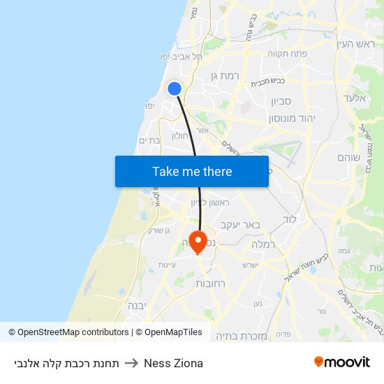 תחנת רכבת קלה אלנבי to Ness Ziona map