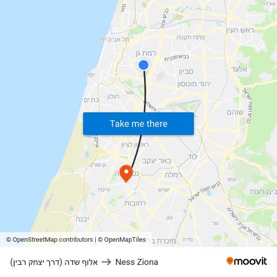 אלוף שדה (דרך יצחק רבין) to Ness Ziona map