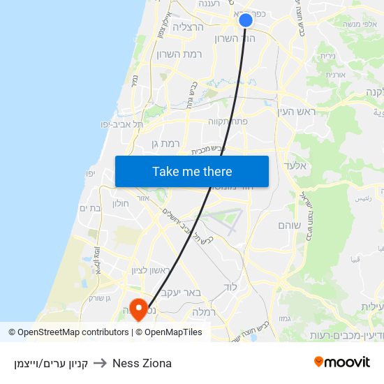 קניון ערים/וייצמן to Ness Ziona map