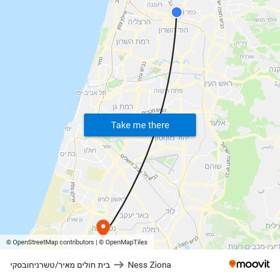 בית חולים מאיר/טשרניחובסקי to Ness Ziona map