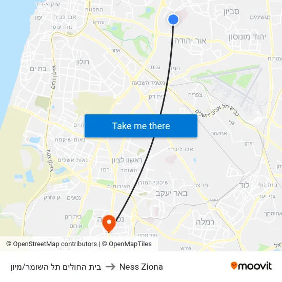 בית החולים תל השומר/מיון to Ness Ziona map