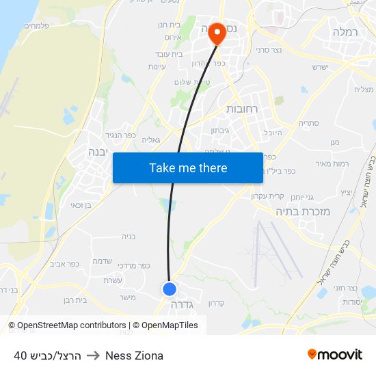 הרצל/כביש 40 to Ness Ziona map