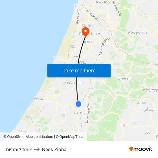 צומת קוממיות to Ness Ziona map