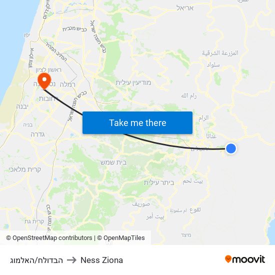 הבדולח/האלמוג to Ness Ziona map