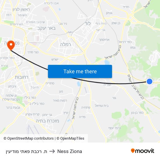 ת. רכבת פאתי מודיעין to Ness Ziona map