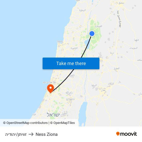 זוויתן/יהודיה to Ness Ziona map