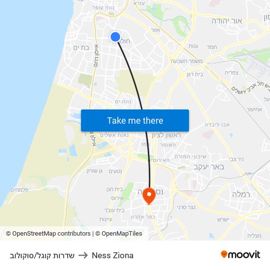 שדרות קוגל/סוקולוב to Ness Ziona map