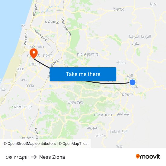 יעקב יהושע to Ness Ziona map