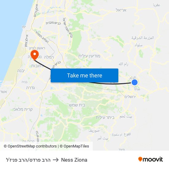 הרב פרדס/הרב פניז'ל to Ness Ziona map