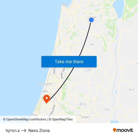 צ.הפיקוד to Ness Ziona map