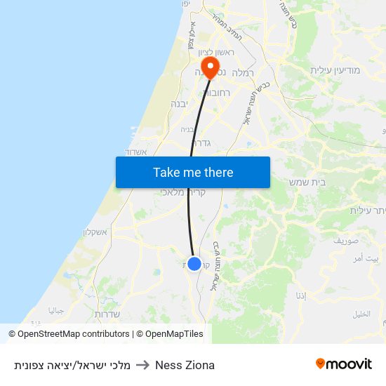 מלכי ישראל/יציאה צפונית to Ness Ziona map