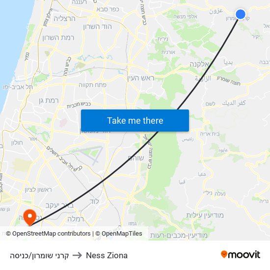 קרני שומרון/כניסה to Ness Ziona map