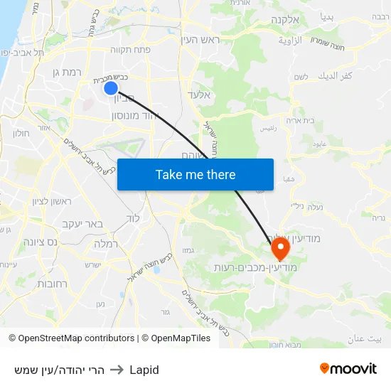 הרי יהודה/עין שמש to Lapid map