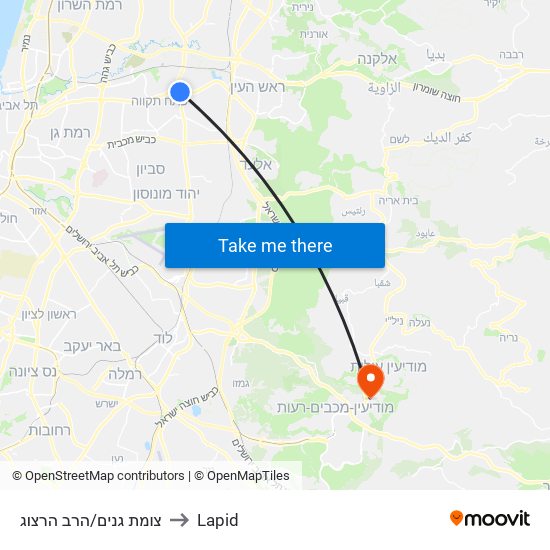 צומת גנים/הרב הרצוג to Lapid map