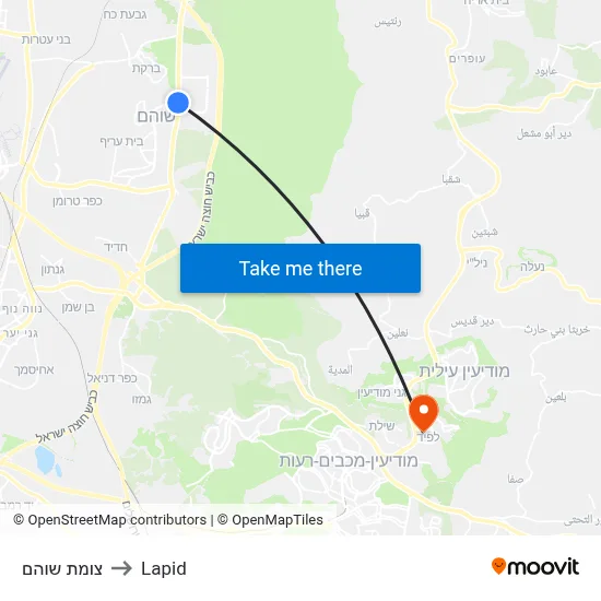 צומת שוהם to Lapid map