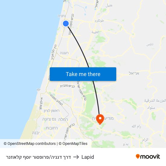 דרך דגניה/פרופסור יוסף קלאוזנר to Lapid map