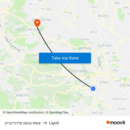 צומת גבעת מרדכי/בייט to Lapid map