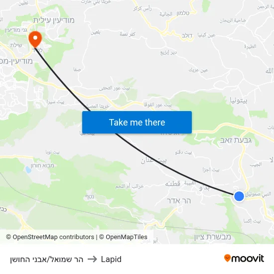 הר שמואל/אבני החושן to Lapid map