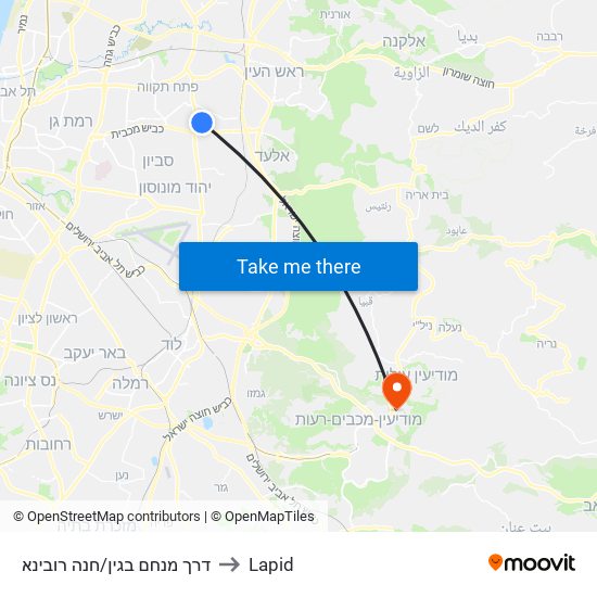 דרך מנחם בגין/חנה רובינא to Lapid map