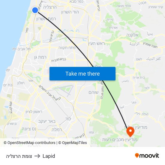 צומת הרצליה to Lapid map