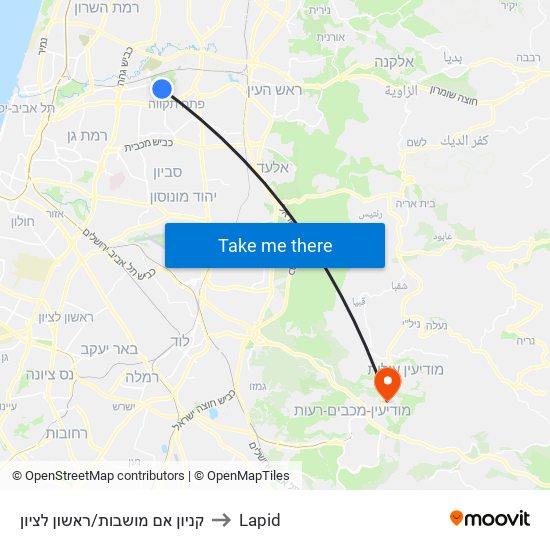 קניון אם מושבות/ראשון לציון to Lapid map