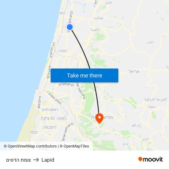 צומת הדסים to Lapid map