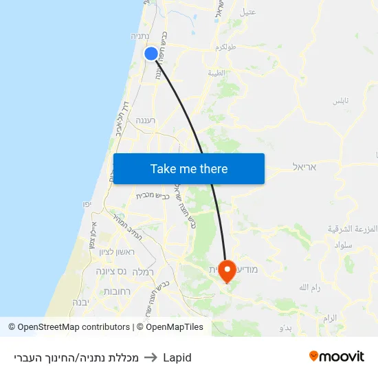 מכללת נתניה/החינוך העברי to Lapid map