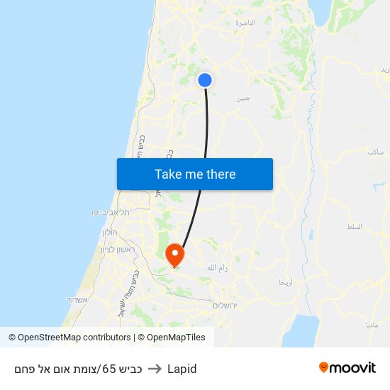 כביש 65/צומת אום אל פחם to Lapid map