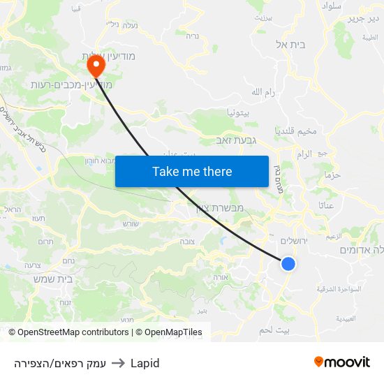 עמק רפאים/הצפירה to Lapid map