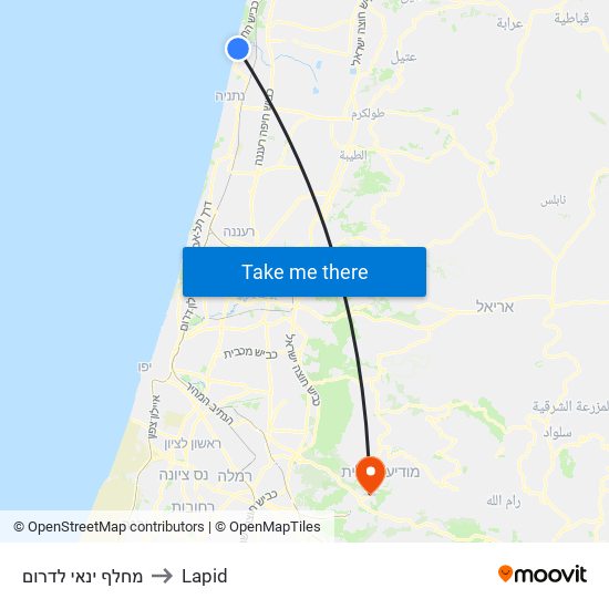 מחלף ינאי לדרום to Lapid map