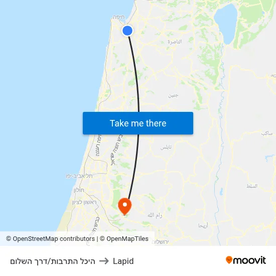 היכל התרבות/דרך השלום to Lapid map