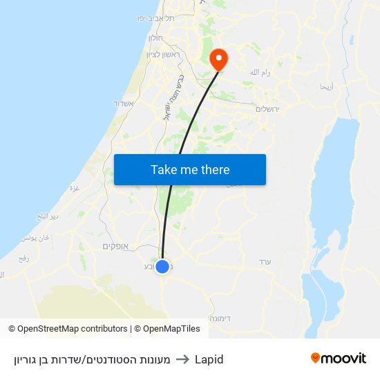 מעונות הסטודנטים/שדרות בן גוריון to Lapid map