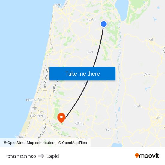 כפר תבור מרכז to Lapid map