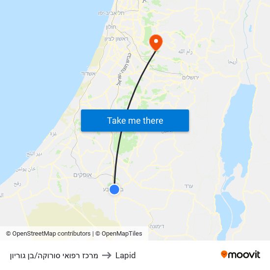 מרכז רפואי סורוקה/בן גוריון to Lapid map