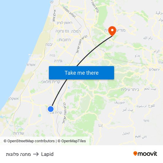 מחנה פלוגות to Lapid map