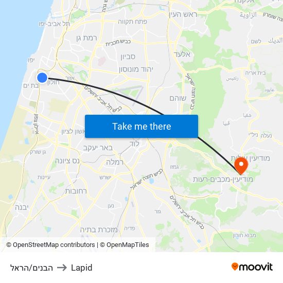 הבנים/הראל to Lapid map