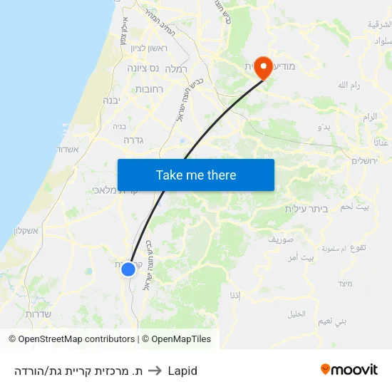 ת. מרכזית קריית גת/הורדה to Lapid map